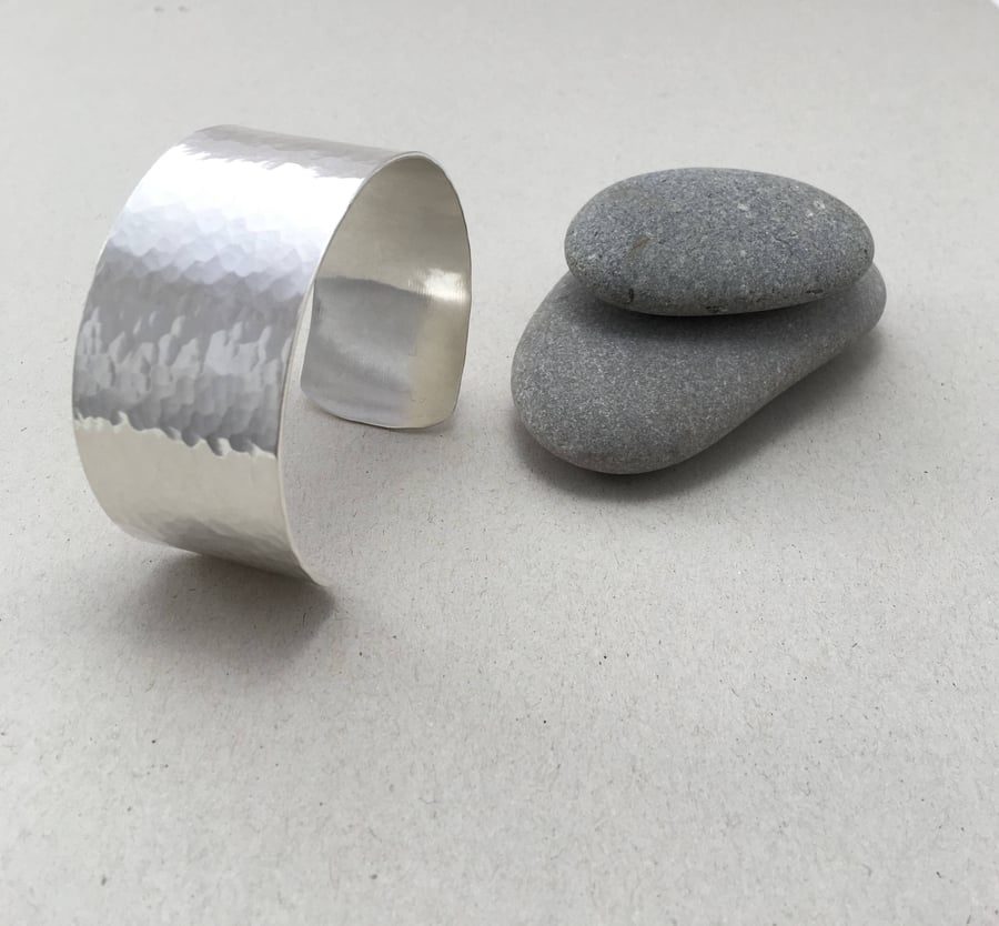 3 cm Wide Sterling Silver Cuff Hammered Silver Bangle