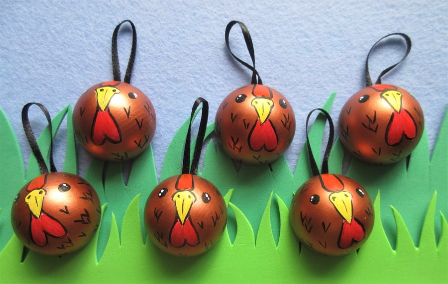 Chicken Ornament Wooden Hand Painted Easter Chick Chick Chicken x6