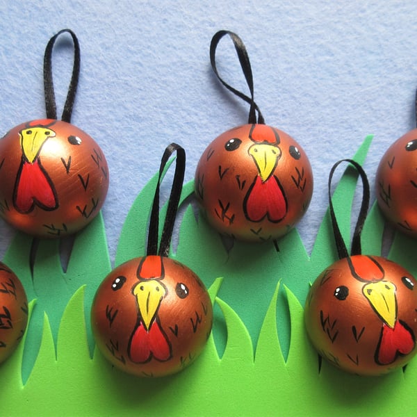 Chicken Ornament Wooden Hand Painted Easter Chick Chick Chicken x6