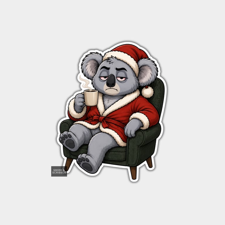 Funny Christmas Sticker Vinyl Xmas Decal For Adults - Cute Armchair Koala