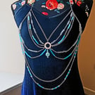 Handmade Silver Chain and Blue Beaded Bandeau Bralette Body Jewellery Top