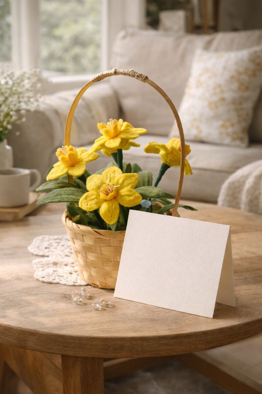 Handmade Spring Flower Basket – Yellow Daffodils Arrangement –Mother's Day