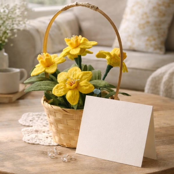 Handmade Spring Flower Basket – Yellow Daffodils Arrangement –Mother's Day