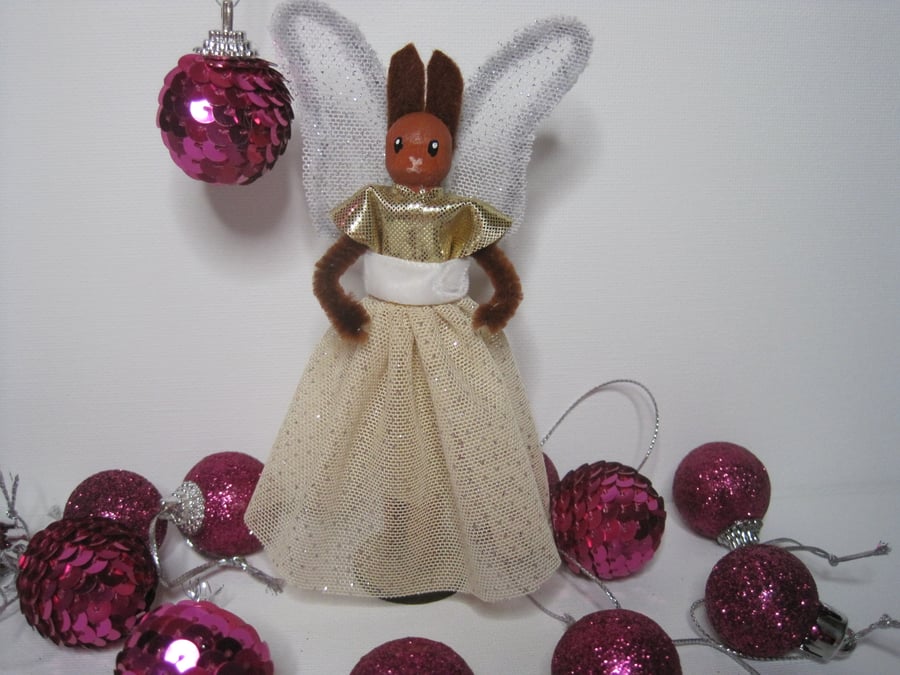 Christmas Angel Peg Doll Bunny Rabbit