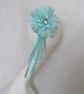 Aqua Blue Regency Daisy Flower Crystal & Ribbons Fascinator Hair Clip Headpiece - Image 4