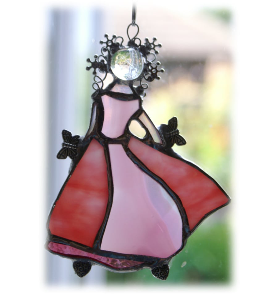 SOLD Princess Suncatcher Stained Glass Suncatcher Cinderella Dancer Pink 005
