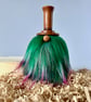 Vibrant, hand-turned wooden Gonk. EXTRA FLUFFY beard in green with hot pink tips - Image 5