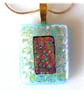 Dichroic Glass Pendant 218 Green Pink Aqua Handmade with gold plated chain - Image 5