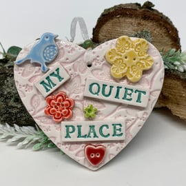 Ceramic heart decoration my quiet place pink