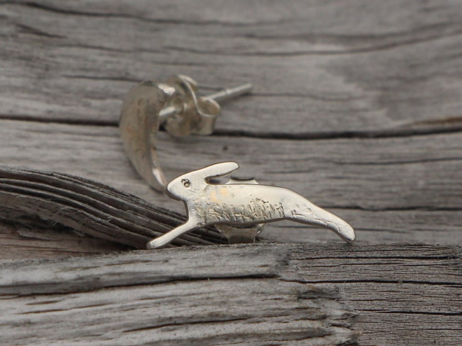 Recycled Silver Textured Hare and Moon Studs