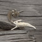 Recycled Silver Textured Hare and Moon Studs
