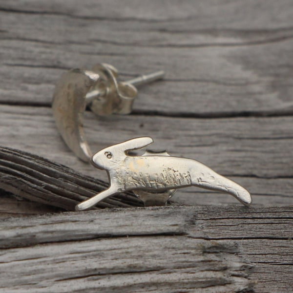 Recycled Silver Textured Hare and Moon Studs
