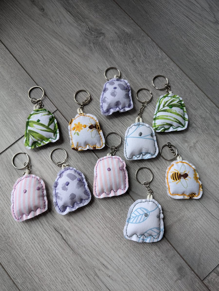 Embroidered Ghost Keychain, Adorable Scrap Fabric Design