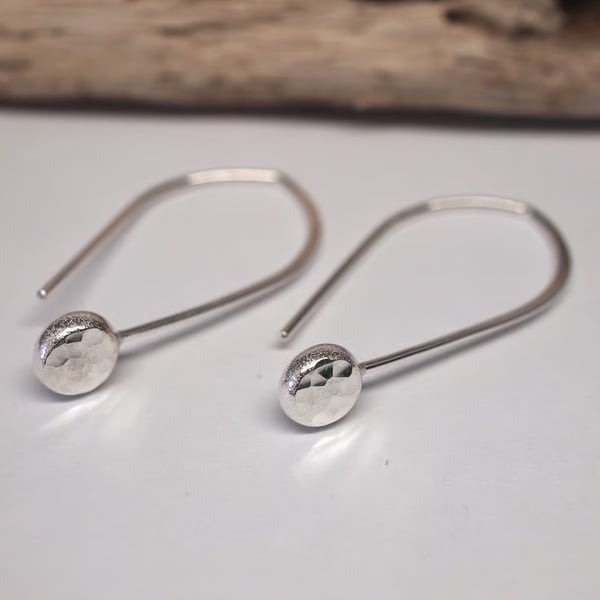 Silver drop pebble earrings