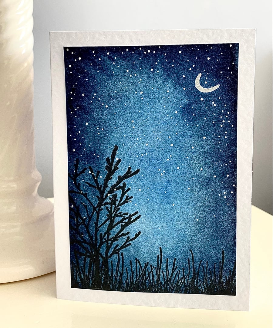 Starry skies hand painted watercolour card