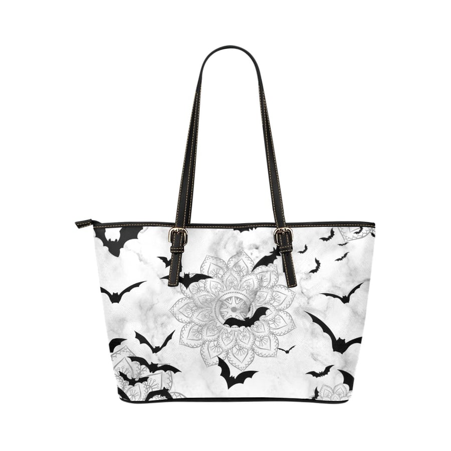 Bat Kingdom Goth Artistic PU Leather Tote Bag.