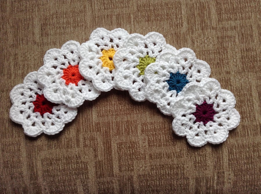 Crochet Rainbow  Daisy Flower Coasters