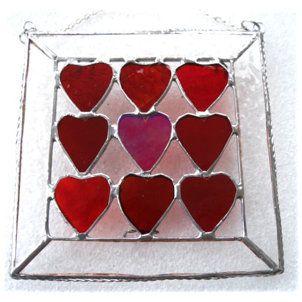9 of Hearts Suncatcher Stained Glass Framed 016 Reds