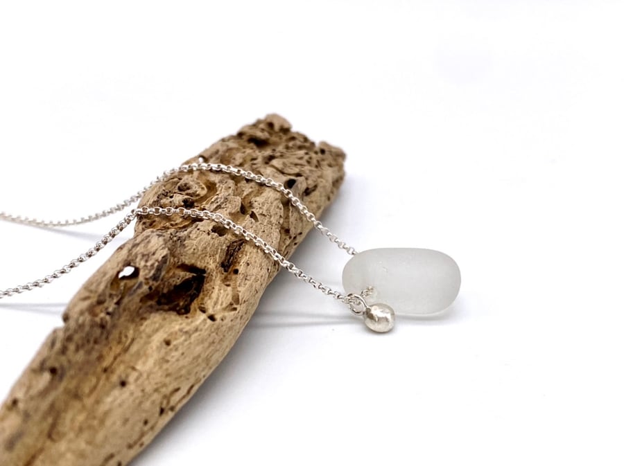 White Sea Glass Necklace 