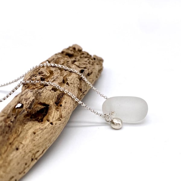 White Sea Glass Necklace 
