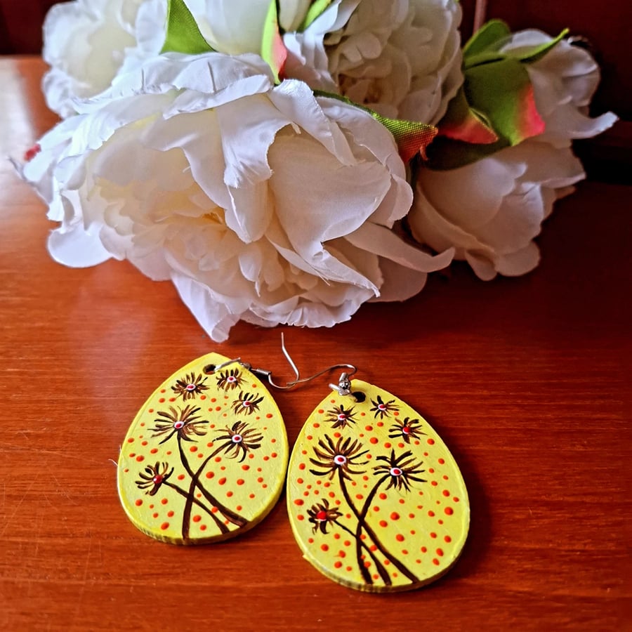Handpainted wooden earring