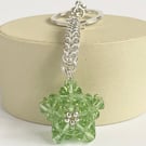 Handbag Charm, Green Peridot Crystal Star, with a Chainmaille Chain and Keyring