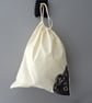 Black Cat Drawstring Bag - Re-Usable Cotton Bag, cute cat, cat lover, storage - Image 1
