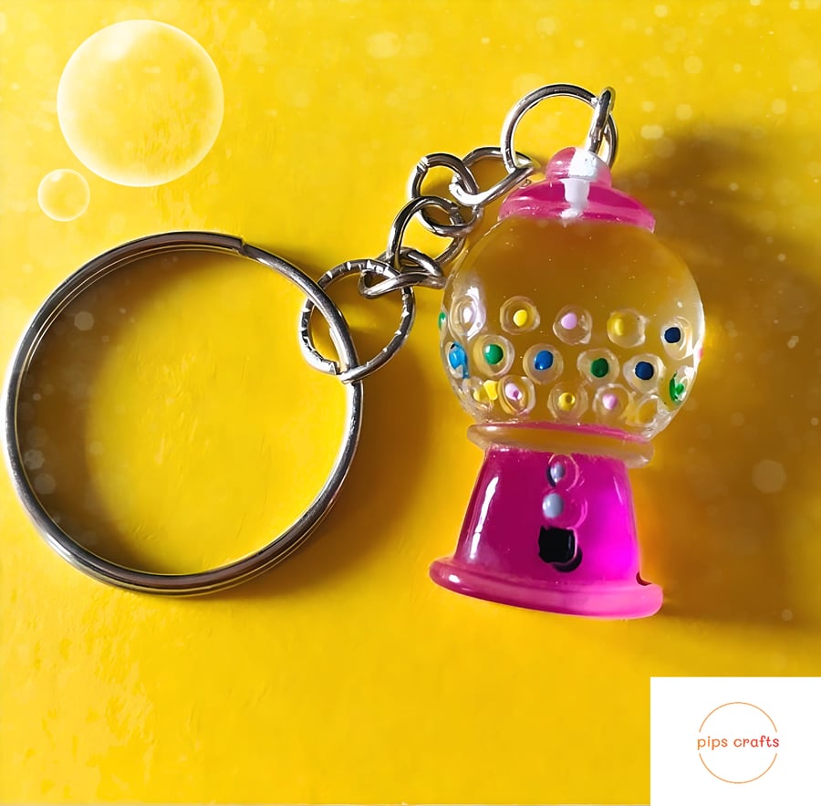 Retro Pink Bubblegum Machine Keyring,  - Quirky Fun Keychain, Gift