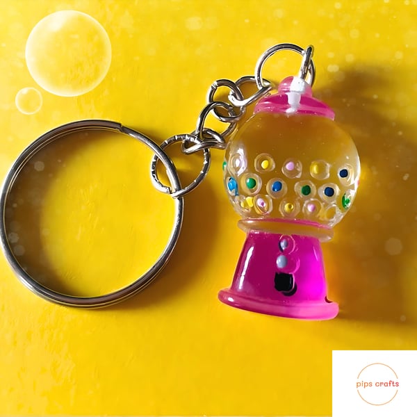 Retro Pink Bubblegum Machine Keyring,  - Quirky Fun Keychain, Gift