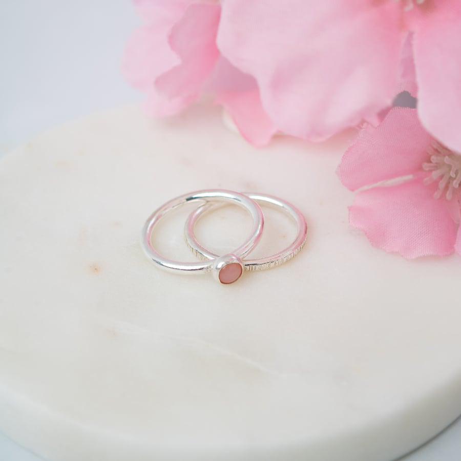 Eco Sterling Silver Pink Opal Cabochon Stacking Ring 