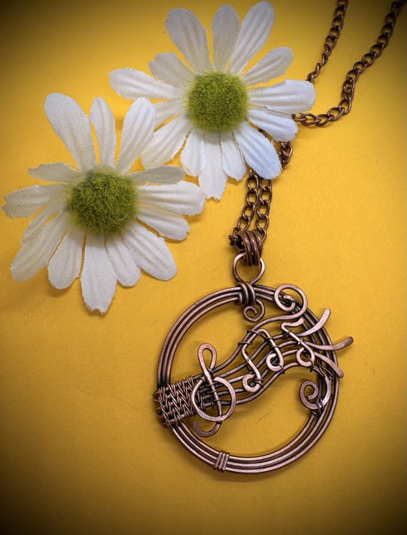 Antique copper wire wrapped Musical pendant