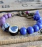 Bohemian Style Bracelet with Artisan Ceramic Heart Charm & Purple Glass Beads - Image 4