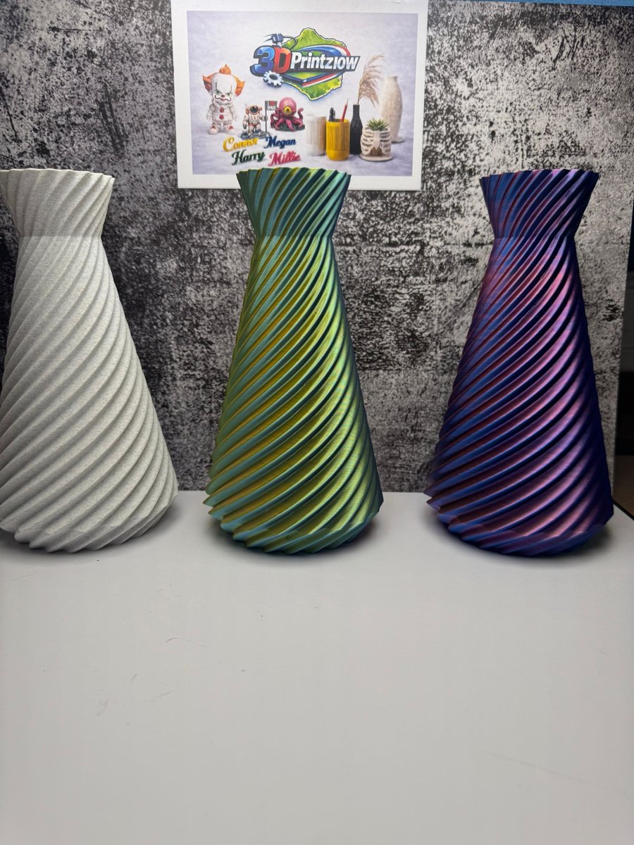 3 Handmade Spiral Vases – 3D Printed Decorative Vase, Custom Colours