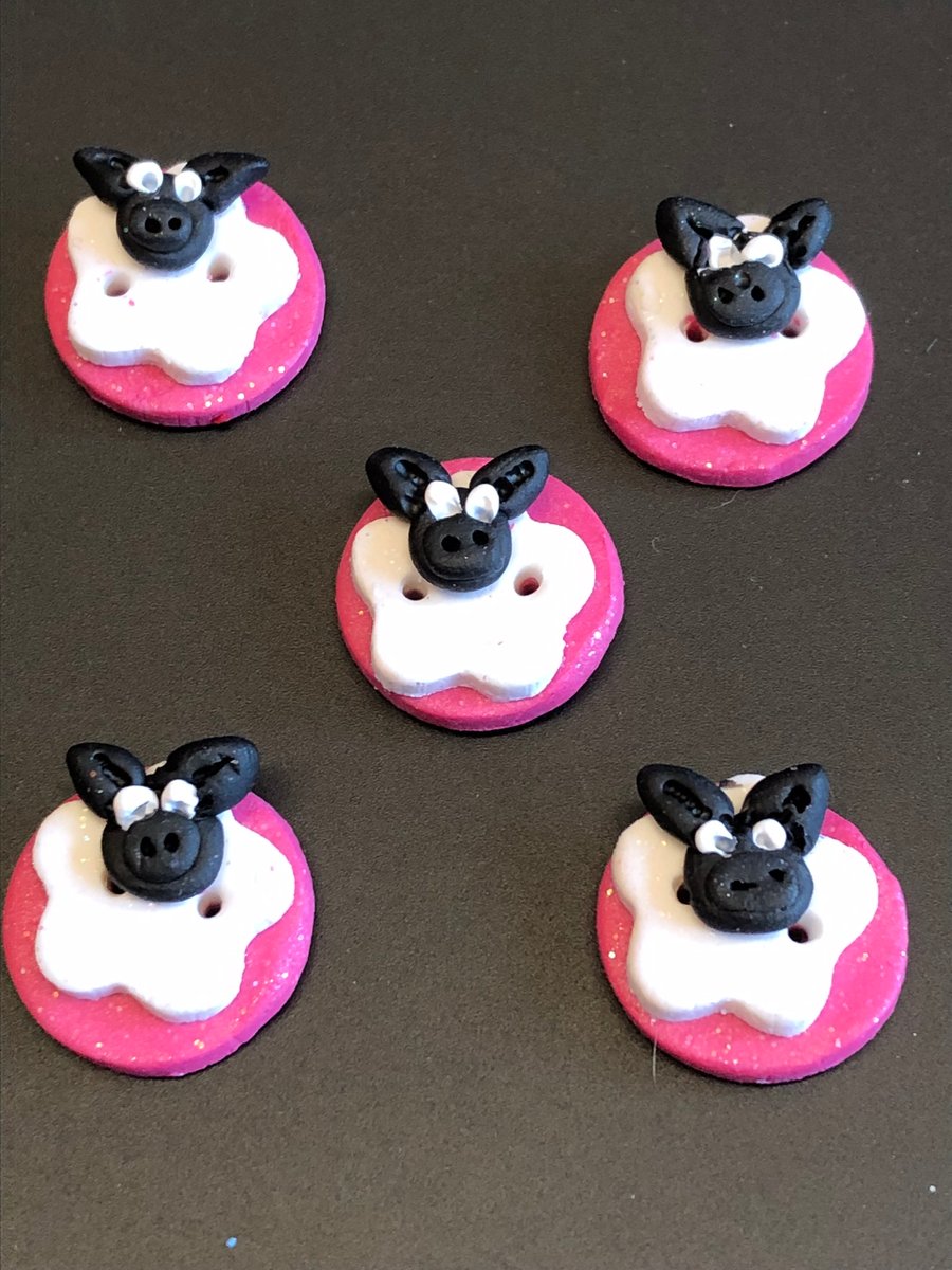Glittery Sheep Polymer Clay Buttons Pink