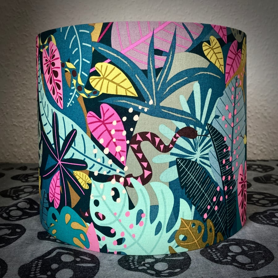 Jungle Foliage Lampshade in Teal and Pink