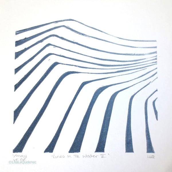 Minimalist surf ocean wave linoprint varied and open edition