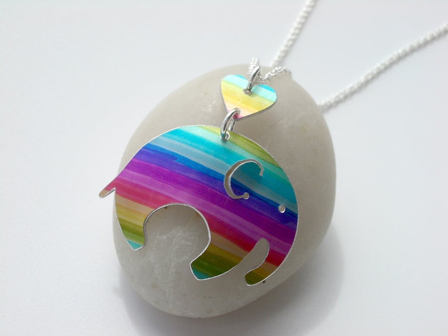 Elephant pendant necklace in rainbow stripes
