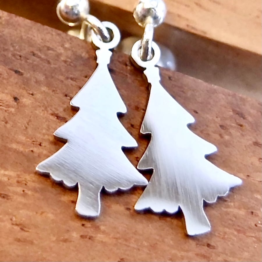 Christmas Tree Earrings - Polished Stainless Steel - Free UK Delivery.