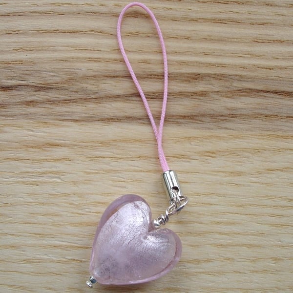 Pink Lampwork Glass Heart Planner Charm
