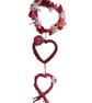Set of 3 Upcycled Hanging Hearts Wall Decoration -Reclaimed Yarn & fabric