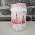 Decoupaged flamingo vase, pencil holder, container