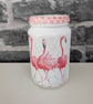 Decoupaged flamingo vase, pencil holder, container