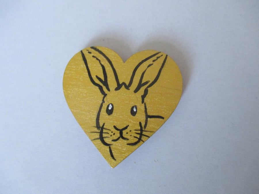 Fridge Magnet Bunny Rabbit Love Heart  Original Painting Wooden Heart Yellow