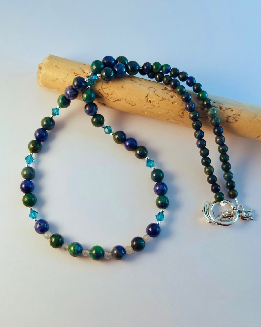 Chrysocolla, Labradorite & Crystal Necklace, Birthday, Anniversary, Gift For Her