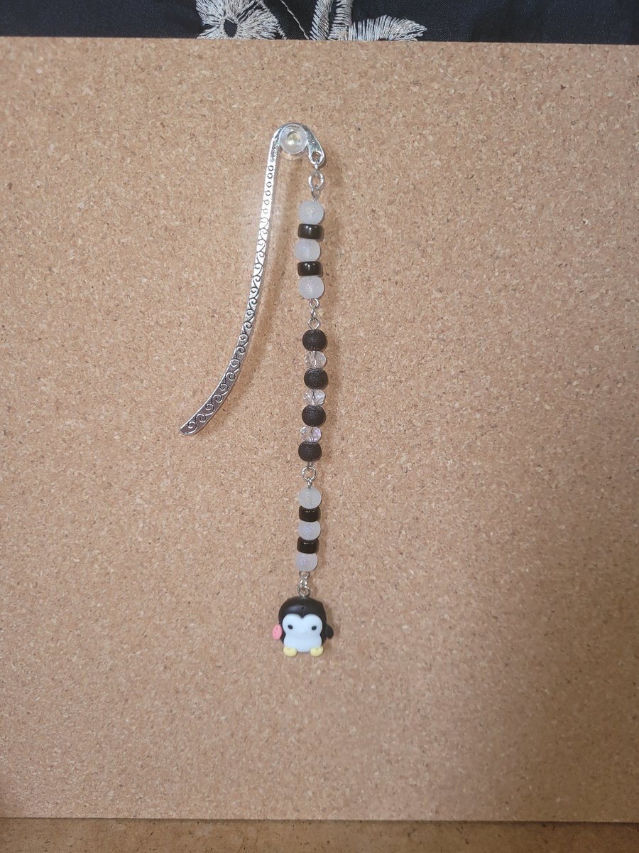 Beaded Metal Bookmark - Penguin