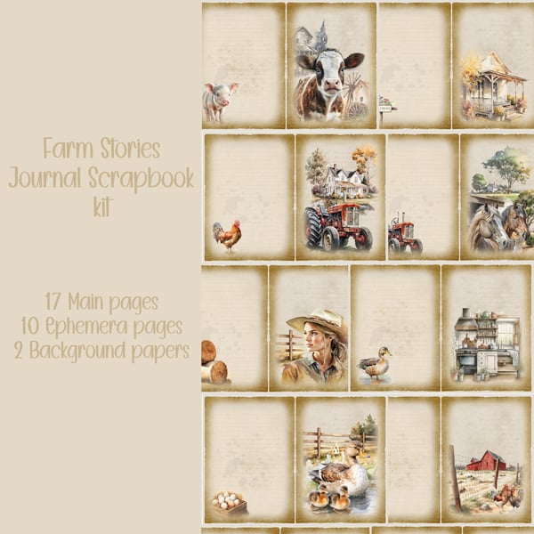 Farm Stories kit Scrapbooking, Ephemera, Journal, Digital Download