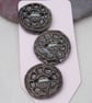 3 Medium Chunky Obsidian Cog Pattern Ceramic Buttons - Image 1