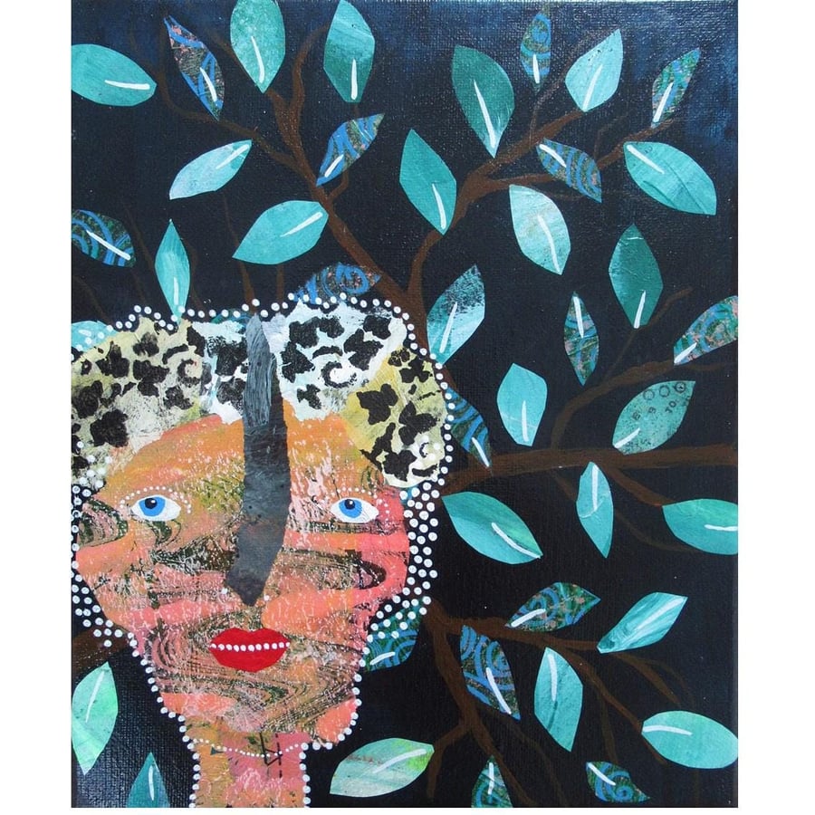 Figurative Painting Portrait With Leaves Woodland Trees Outsider Figure Art