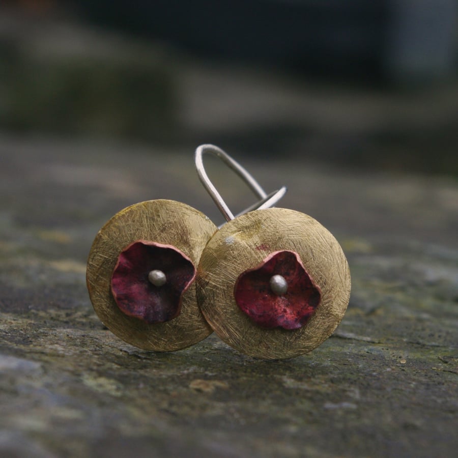 Brass circles with Red Copper Flower