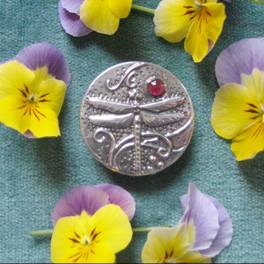 Garnet dragonfly brooch